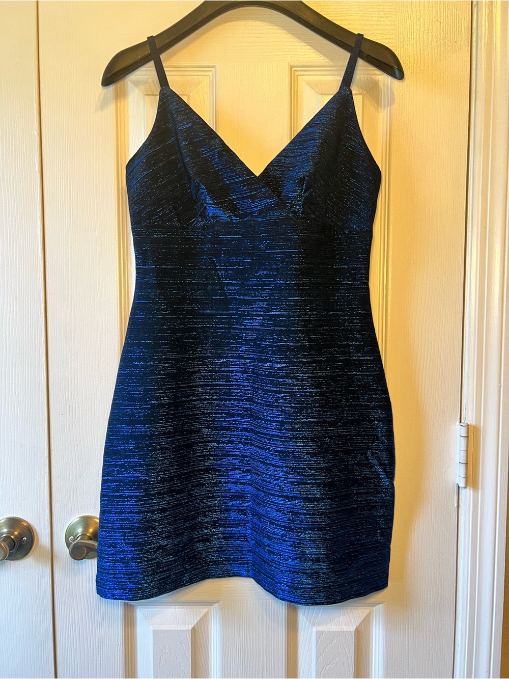 Vintage 1997 Charlotte Russe Blue Metallic V-Neck Spaghetti Strap Mini-Dress